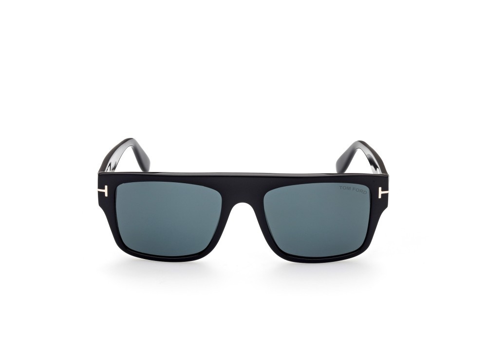 Sunglasses Tom Ford Dunning-02 FT0907 (01V) color nero lucido shape rectangle lenses blu