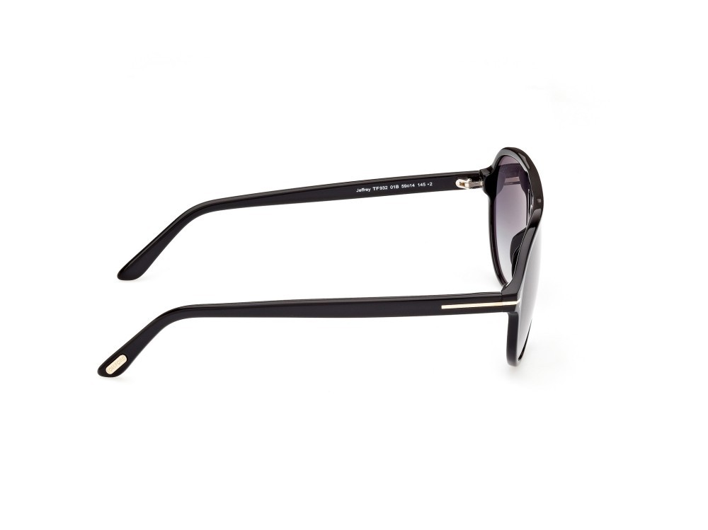 Sunglasses Tom Ford Jeffrey FT0932 (01B) color nero lucido shape aviator lenses fumo grad.