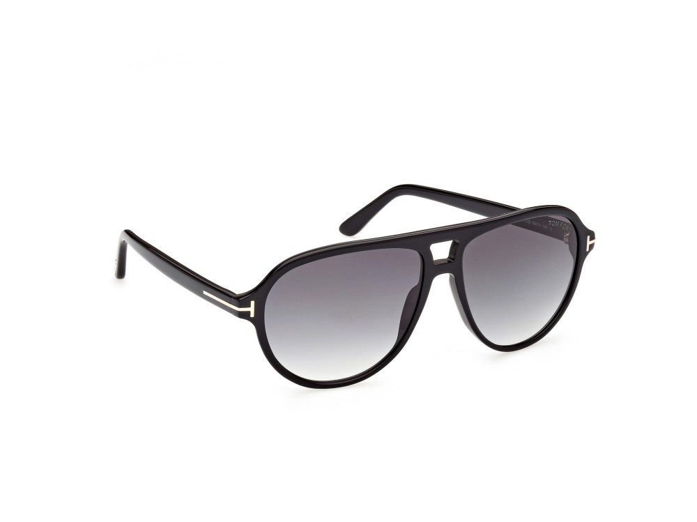 Sunglasses Tom Ford Jeffrey FT0932 (01B) color nero lucido shape aviator lenses fumo grad.