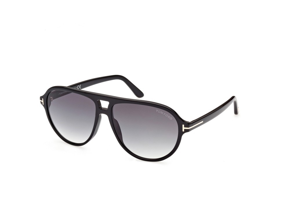 Sunglasses Tom Ford Jeffrey FT0932 (01B) color nero lucido shape aviator lenses fumo grad.