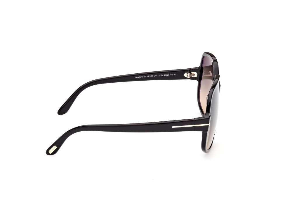 Sonnenbrillen Tom Ford Delphine-02 FT0992 (01B) farbe nero lucido form geometrisch gläser fumo grad.