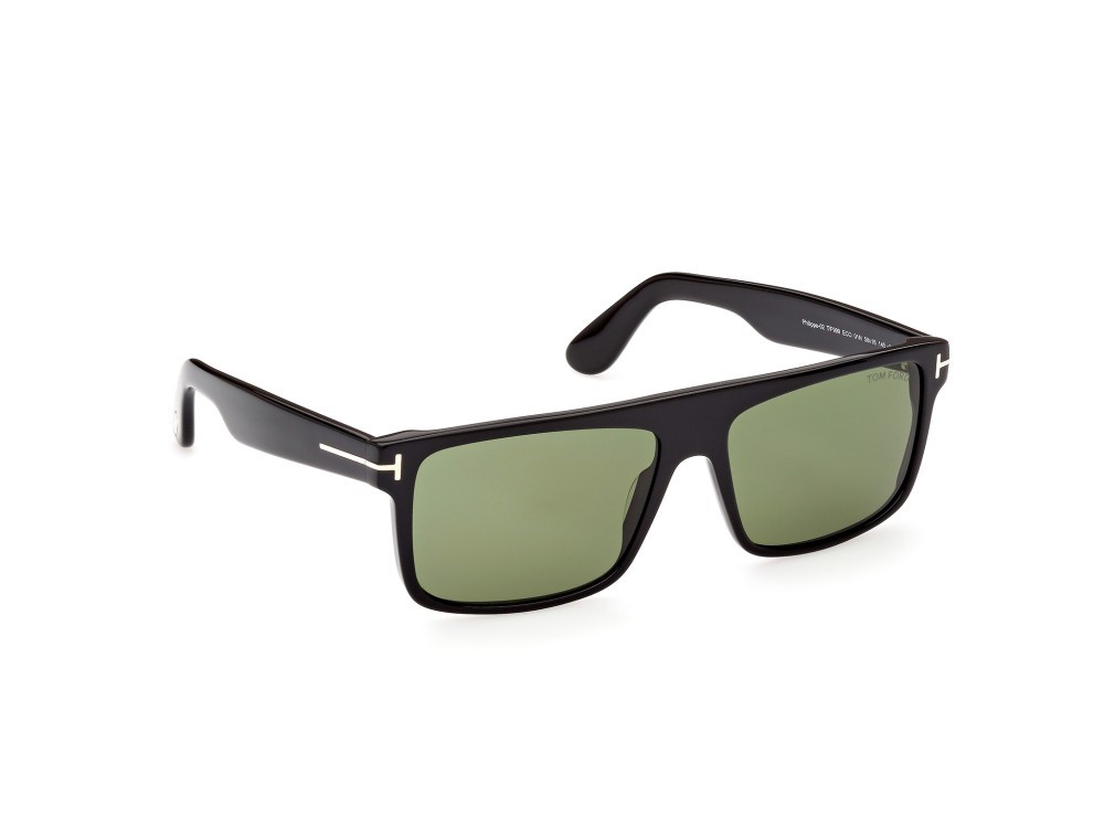 Sunglasses Tom Ford Philippe-02 FT0999 (01N) color nero lucido shape rectangle lenses verde