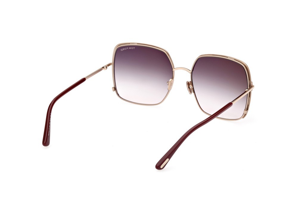 Sonnenbrillen Tom Ford Raphaela FT1006 (69W) farbe bordeaux lucido form schmetterling gläser blu grad.