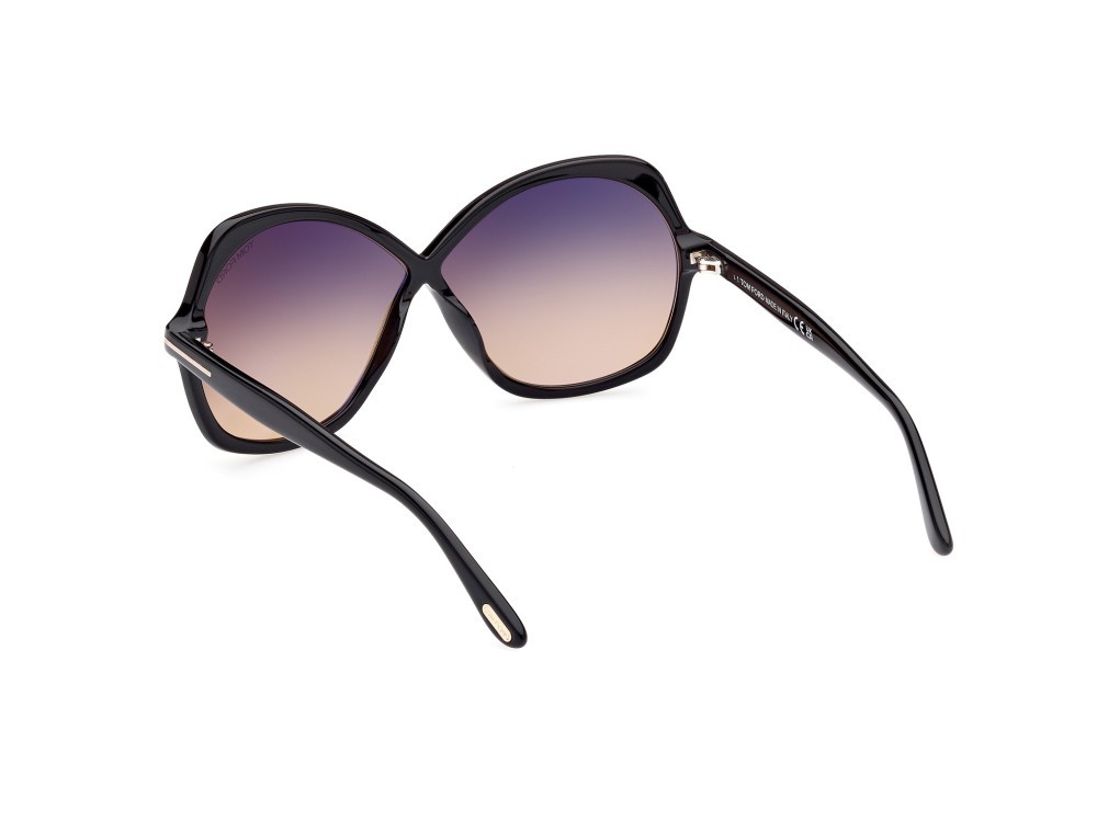 Sunglasses Tom Ford Rosemin FT1013 (01B) color nero lucido shape butterfly lenses fumo grad.