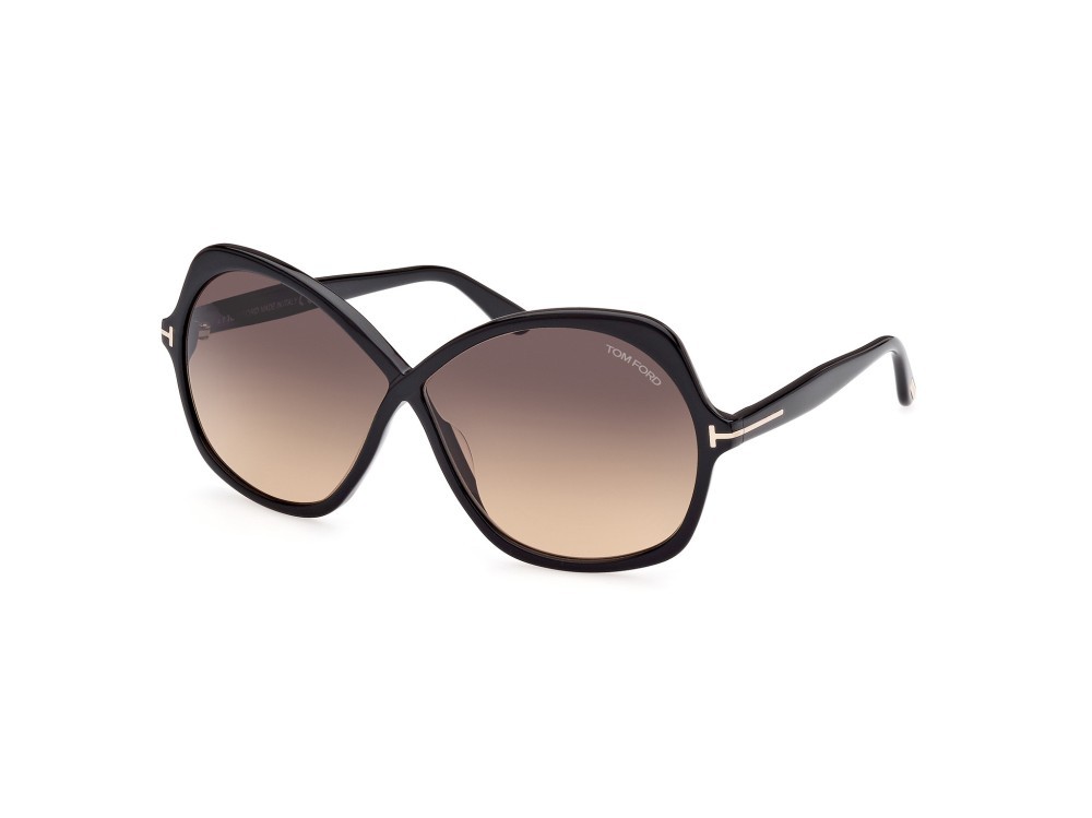 Sunglasses Tom Ford Rosemin FT1013 (01B) color nero lucido shape butterfly lenses fumo grad.
