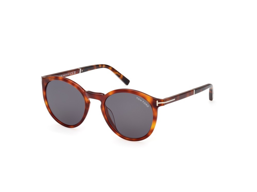 Sonnenbrillen Tom Ford Elton FT1021 (53A) farbe avana bionda form rund gläser fumo