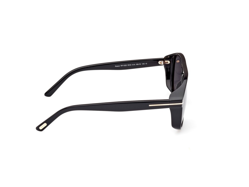 Sunglasses Tom Ford Rosco FT1022 (01A) color nero lucido shape navigator lenses fumo