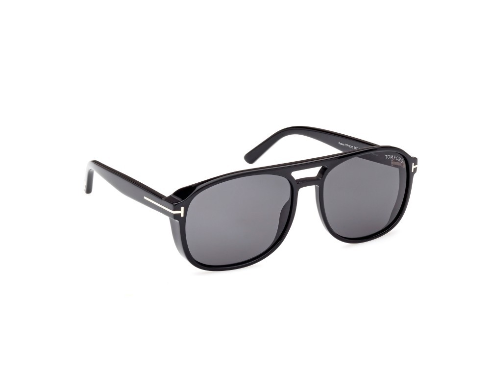 Sunglasses Tom Ford Rosco FT1022 (01A) color nero lucido shape navigator lenses fumo