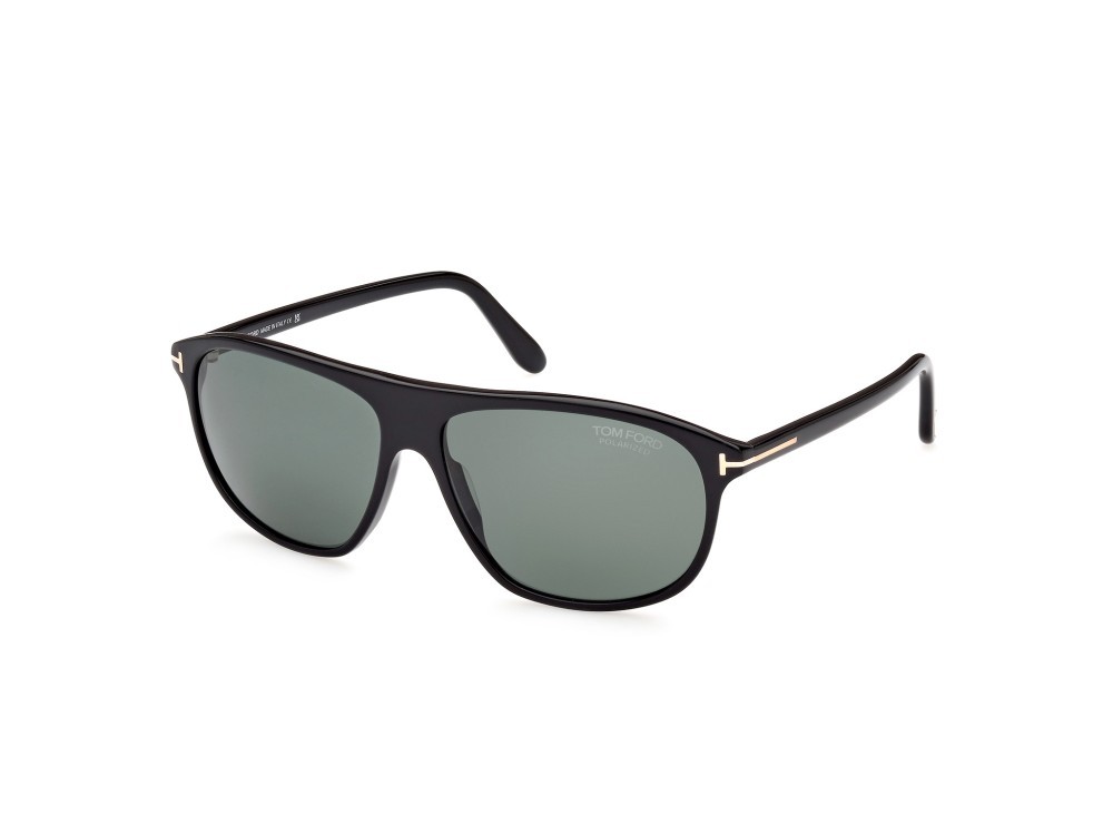 Sonnenbrillen Tom Ford Prescott FT1027 (01R) farbe nero lucido form navigator gläser verde polar.