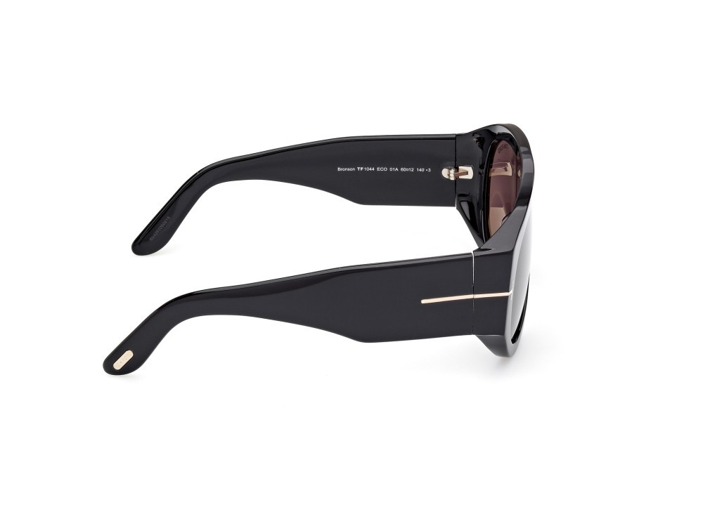 Sunglasses Tom Ford Bronson FT1044 (01A) color nero lucido shape aviator lenses fumo