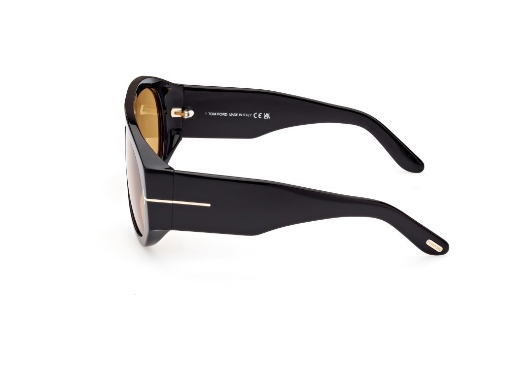 Sunglasses Tom Ford Bronson FT1044 (01E) color nero lucido shape aviator lenses marrone