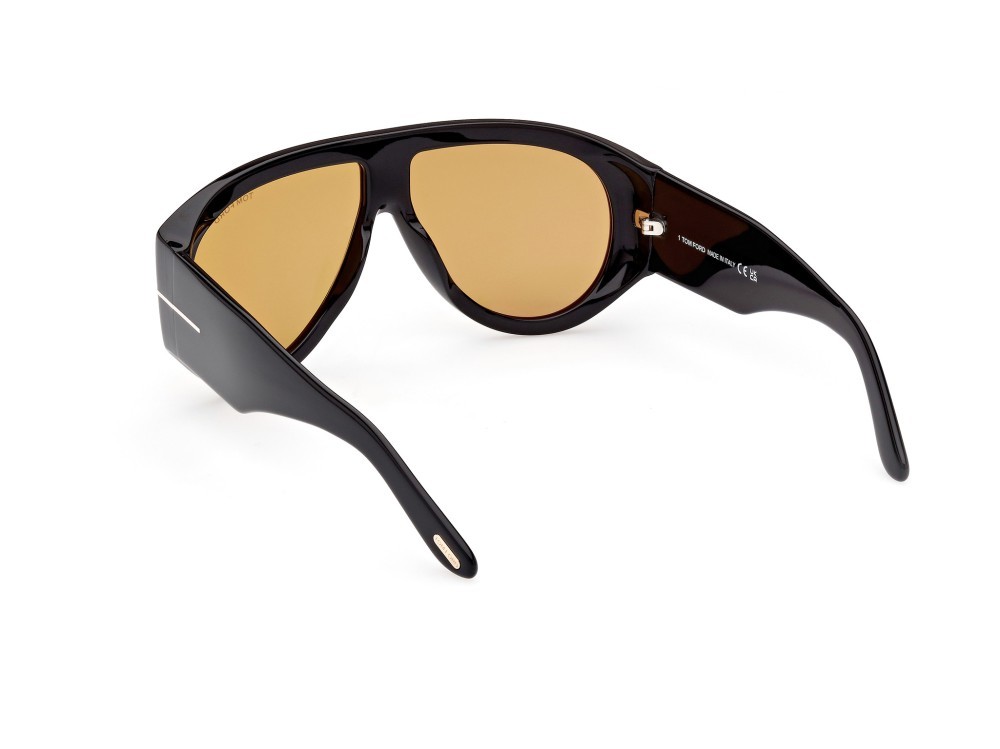 Sunglasses Tom Ford Bronson FT1044 (01E) color nero lucido shape aviator lenses marrone