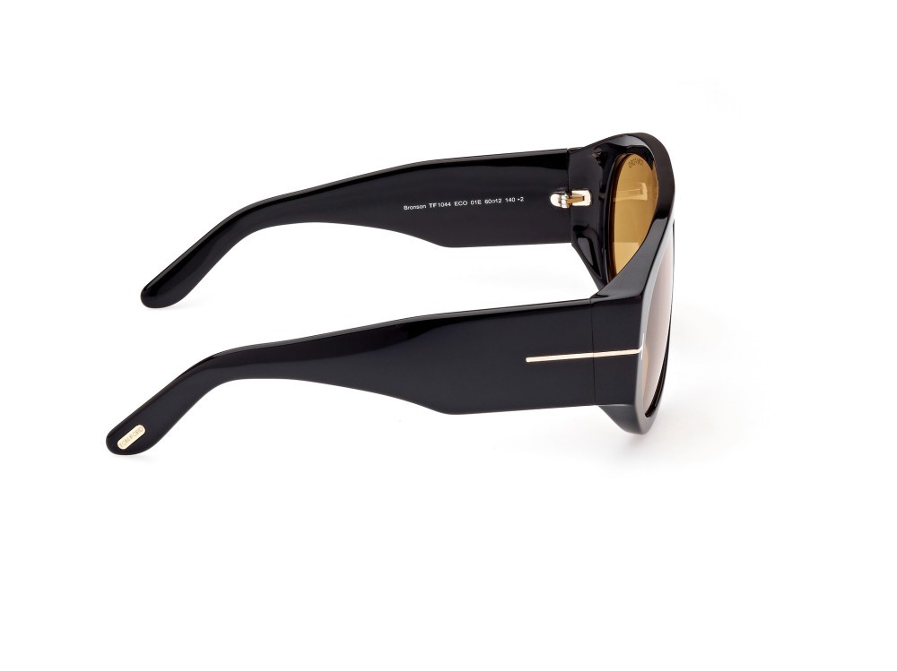 Sunglasses Tom Ford Bronson FT1044 (01E) color nero lucido shape aviator lenses marrone