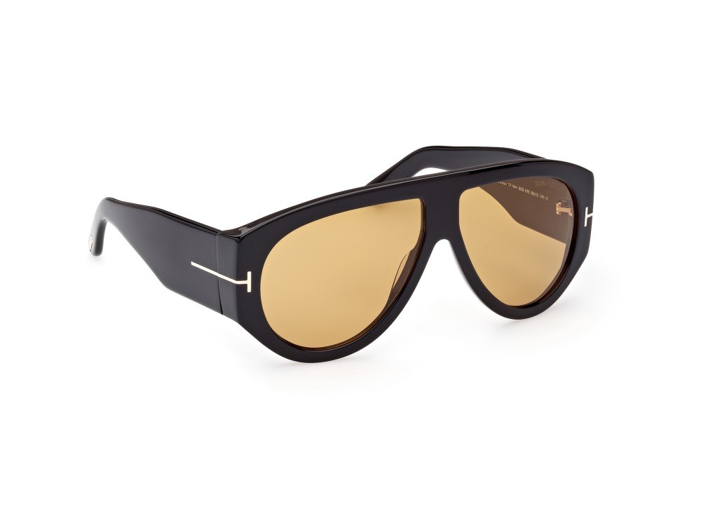 Sunglasses Tom Ford Bronson FT1044 (01E) color nero lucido shape aviator lenses marrone