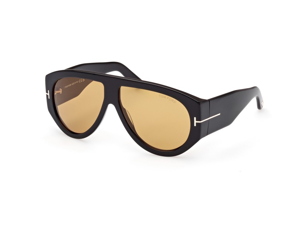 Sunglasses Tom Ford Bronson FT1044 (01E) color nero lucido shape aviator lenses marrone