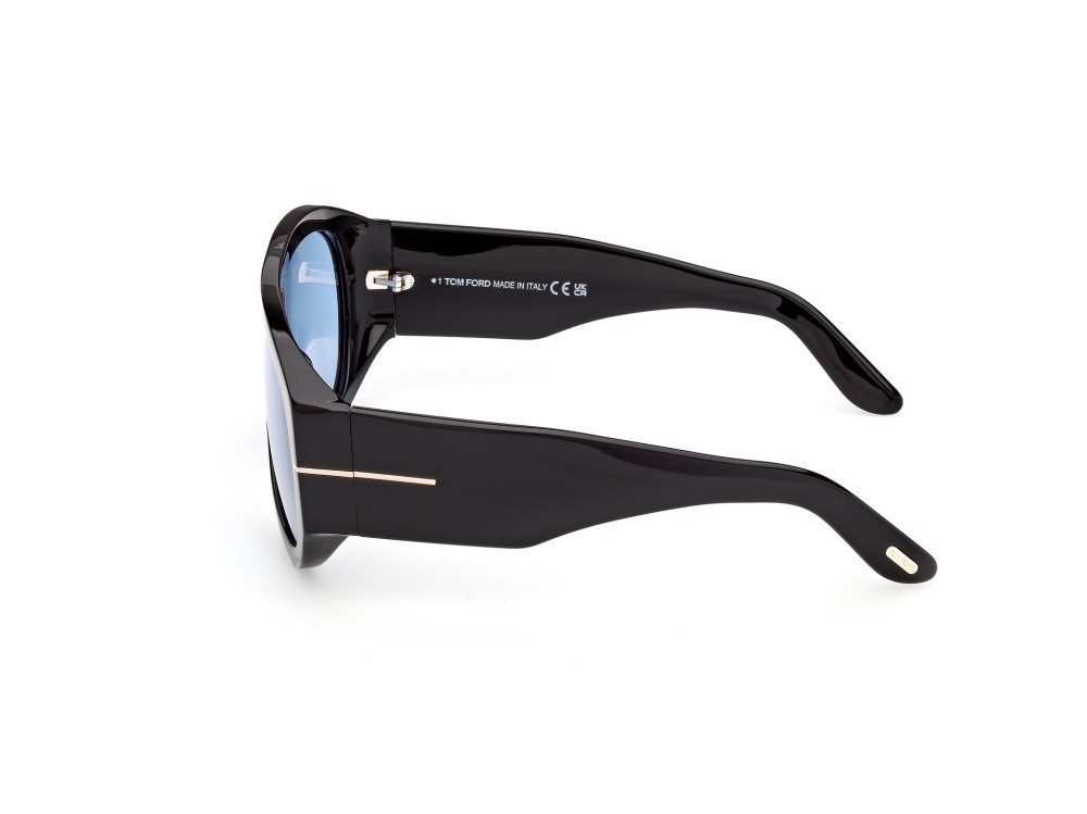 Occhiali da sole Tom Ford Bronson FT1044 (01V) colore nero lucido forma aviator lenti blu