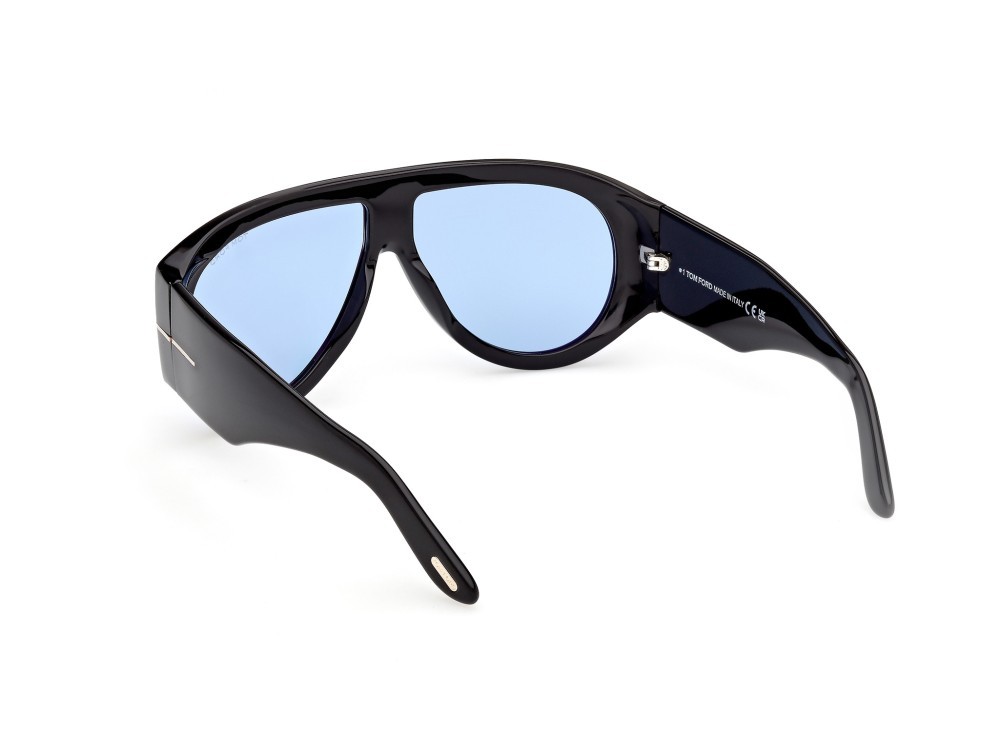 Occhiali da sole Tom Ford Bronson FT1044 (01V) colore nero lucido forma aviator lenti blu