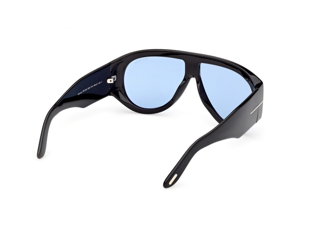 Occhiali da sole Tom Ford Bronson FT1044 (01V) colore nero lucido forma aviator lenti blu
