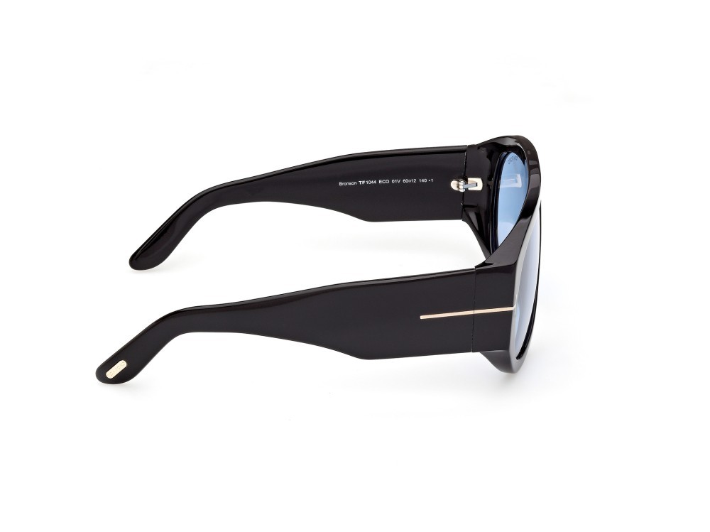 Occhiali da sole Tom Ford Bronson FT1044 (01V) colore nero lucido forma aviator lenti blu