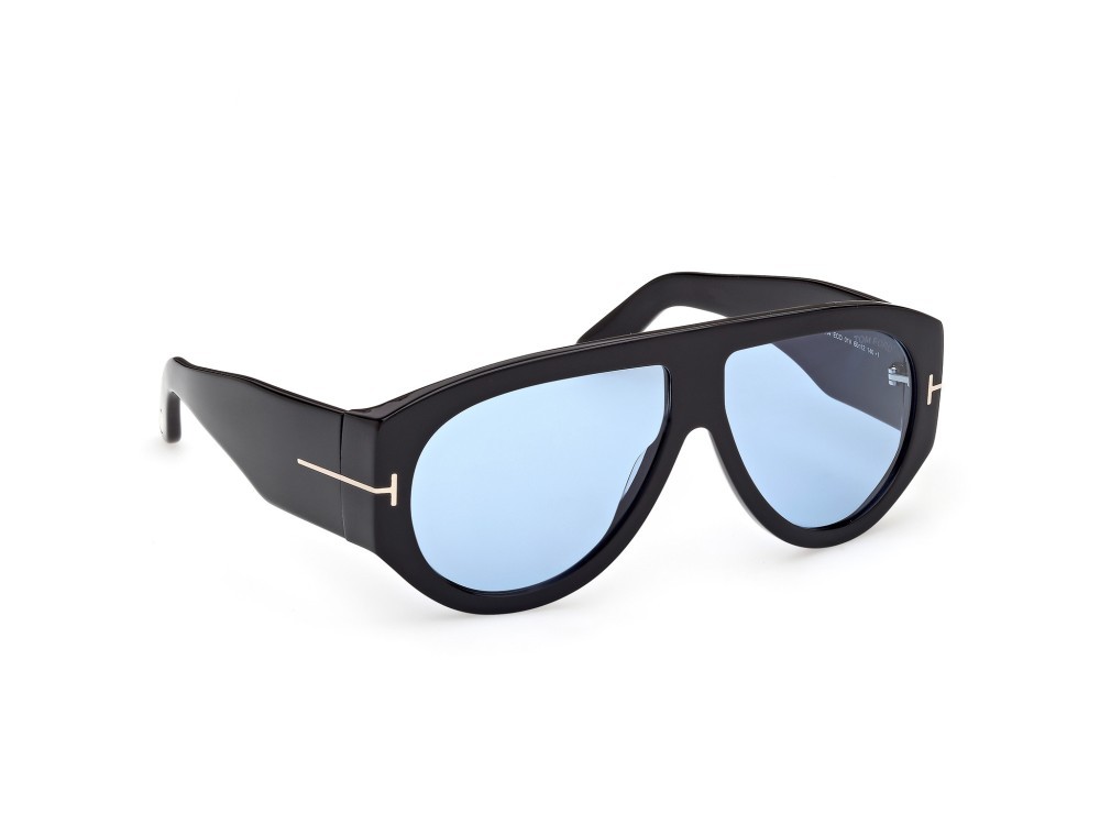 Occhiali da sole Tom Ford Bronson FT1044 (01V) colore nero lucido forma aviator lenti blu