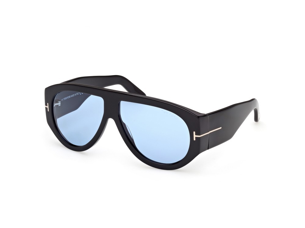 Occhiali da sole Tom Ford Bronson FT1044 (01V) colore nero lucido forma aviator lenti blu