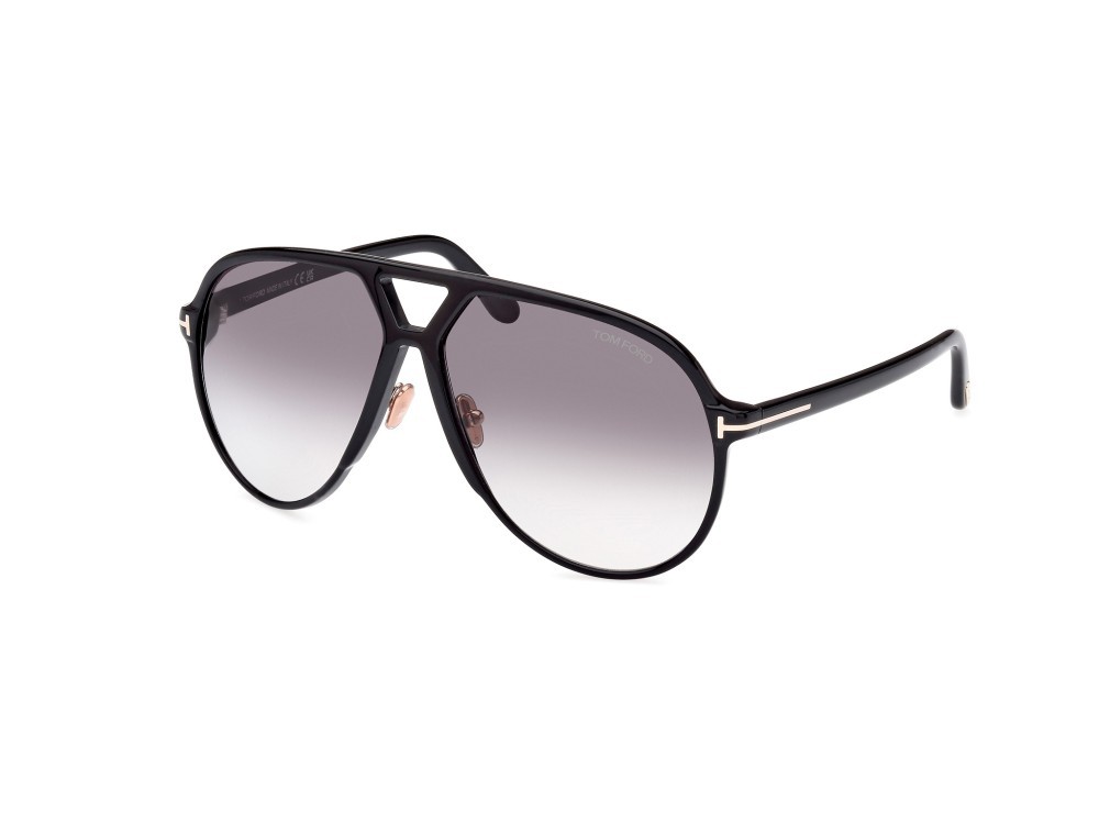 Sonnenbrillen Tom Ford Bertrand FT1061 (01B) farbe nero lucido form aviator gläser fumo grad.