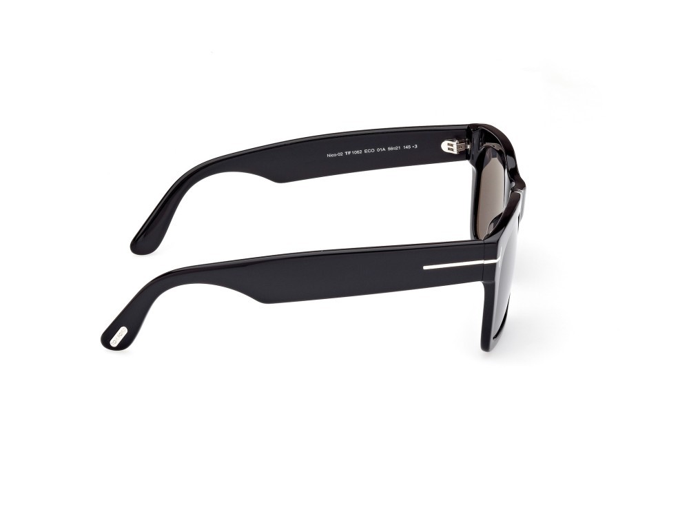 Sonnenbrillen Tom Ford Nico-02 FT1062 (01A) farbe nero lucido form quadratisch gläser fumo
