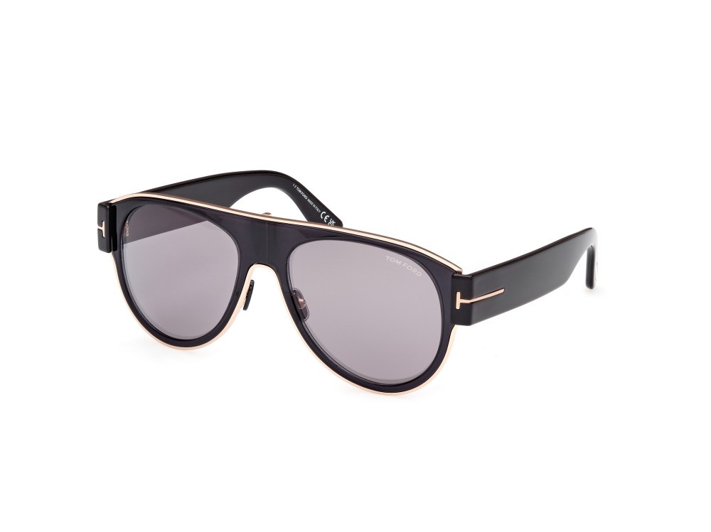 Sonnenbrillen Tom Ford Lyle-02 FT1074 (01C) farbe nero lucido form aviator gläser fumo specchiato