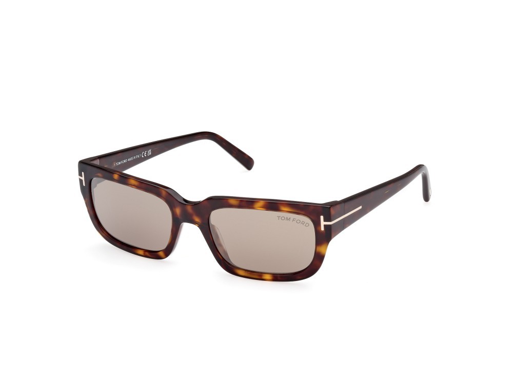 Sonnenbrillen Tom Ford Ezra FT1075 (52L) farbe avana scura form rechteckig gläser roviex specchiato
