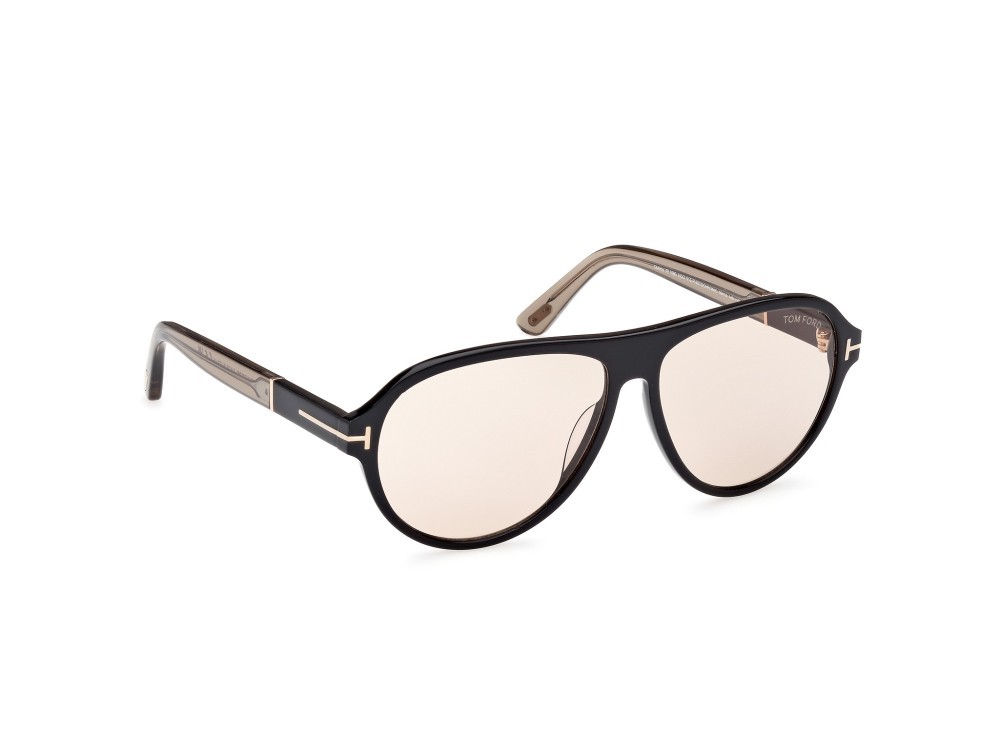 Sonnenbrillen Tom Ford Quincy FT1080 (01E) farbe nero lucido form aviator gläser marrone