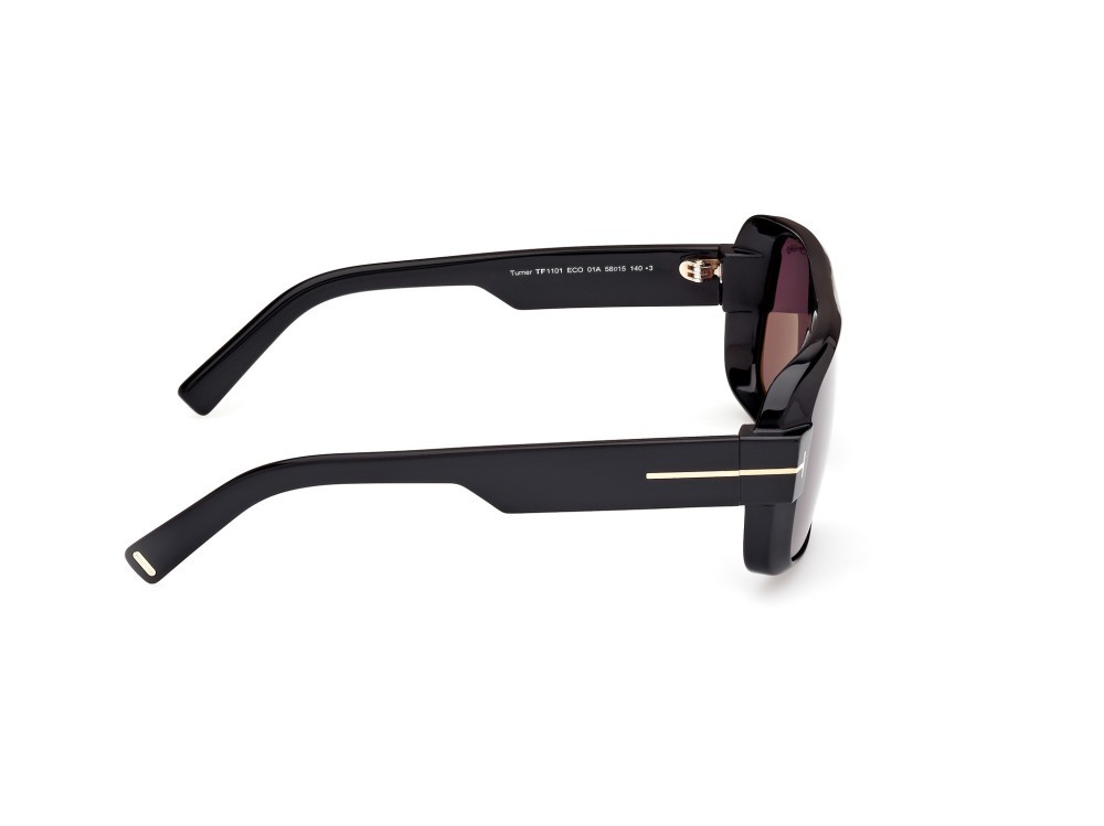 Sunglasses Tom Ford Turner FT1101 (01A) color nero lucido shape navigator lenses fumo