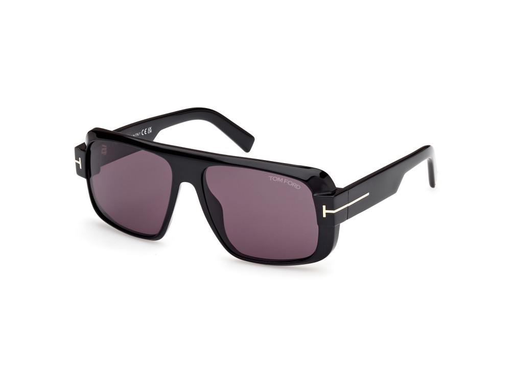 Sunglasses Tom Ford Turner FT1101 (01A) color nero lucido shape navigator lenses fumo