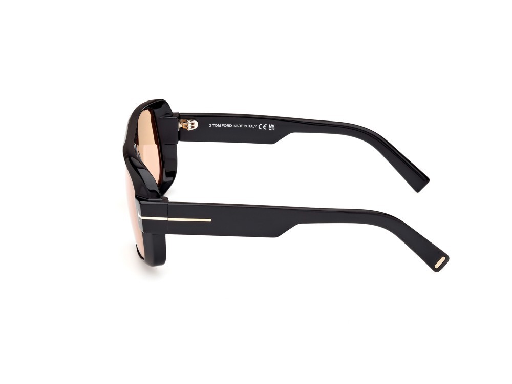 Sunglasses Tom Ford Turner FT1101 (01E) color nero lucido shape navigator lenses marrone