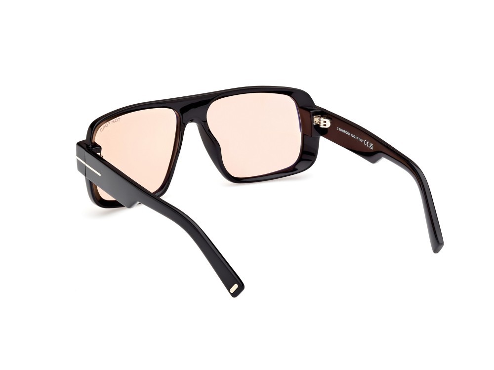 Sunglasses Tom Ford Turner FT1101 (01E) color nero lucido shape navigator lenses marrone