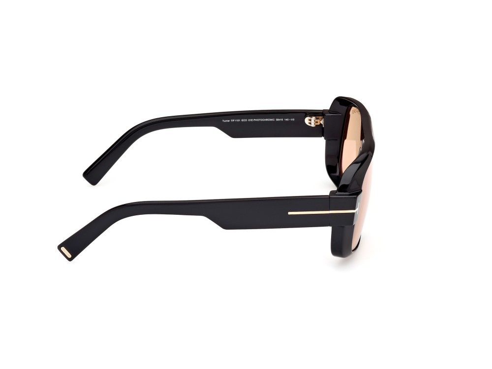Sunglasses Tom Ford Turner FT1101 (01E) color nero lucido shape navigator lenses marrone