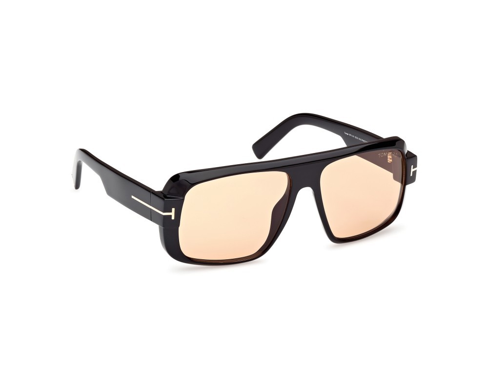 Sunglasses Tom Ford Turner FT1101 (01E) color nero lucido shape navigator lenses marrone