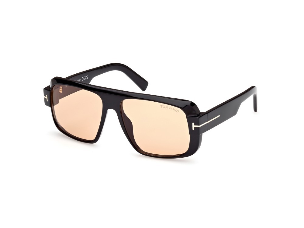 Sunglasses Tom Ford Turner FT1101 (01E) color nero lucido shape navigator lenses marrone