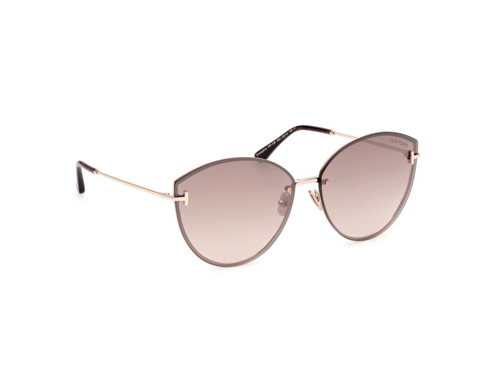 Sonnenbrillen Tom Ford Evangeline FT1106 (28G) farbe oro rosè lucido form cat-eye gläser marrone specchiato