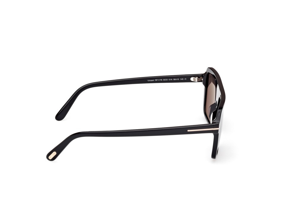 Occhiali da sole Tom Ford Vincent FT1176 (01A) colore nero lucido forma aviator lenti fumo