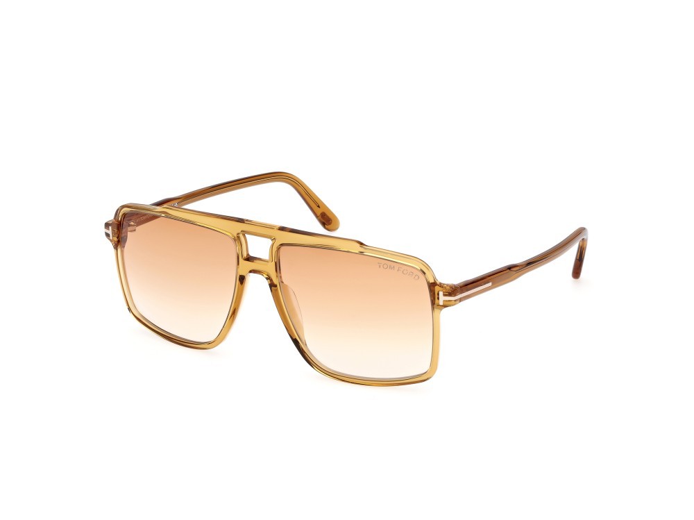 Sunglasses Tom Ford Kemp FT1177 (39F) color giallo scuro lucido shape navigator lenses marrone sfumato