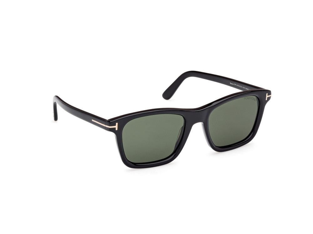 Sunglasses Tom Ford Barron FT1179 (01N) color nero lucido shape square lenses verde