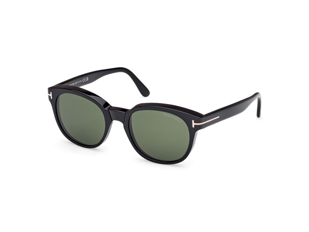 Sunglasses Tom Ford Mert FT1180 (01N) color nero lucido shape round lenses verde