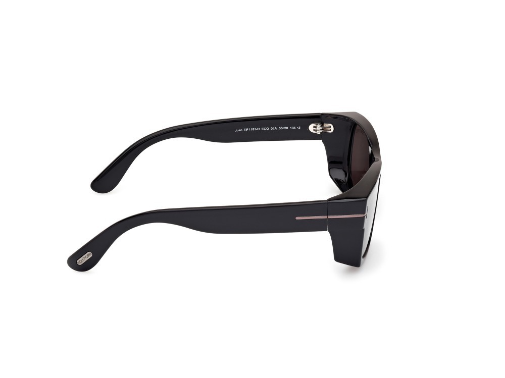 Sunglasses Tom Ford Juan FT1181-N (01A) color nero lucido shape rectangle lenses fumo
