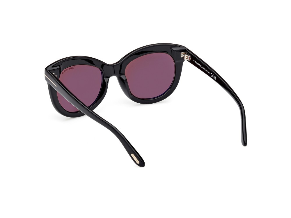Sunglasses Tom Ford Odette FT1189 (01E) color nero lucido shape butterfly lenses marrone