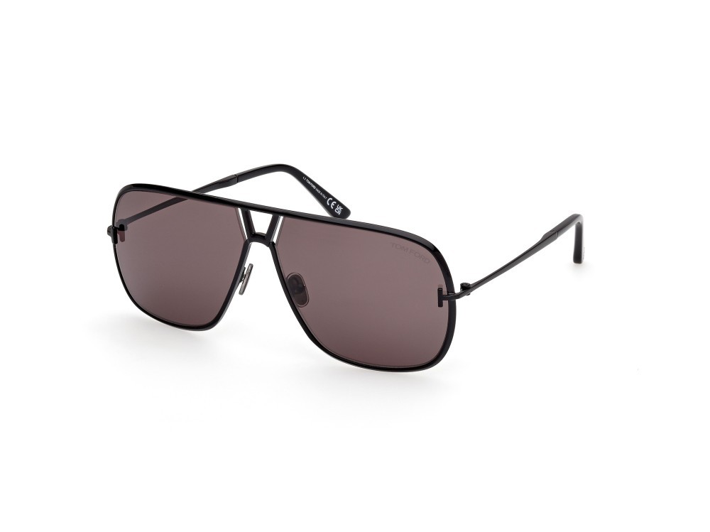 Sunglasses Tom Ford Stavros FT1204 (01A) color nero lucido shape navigator lenses fumo