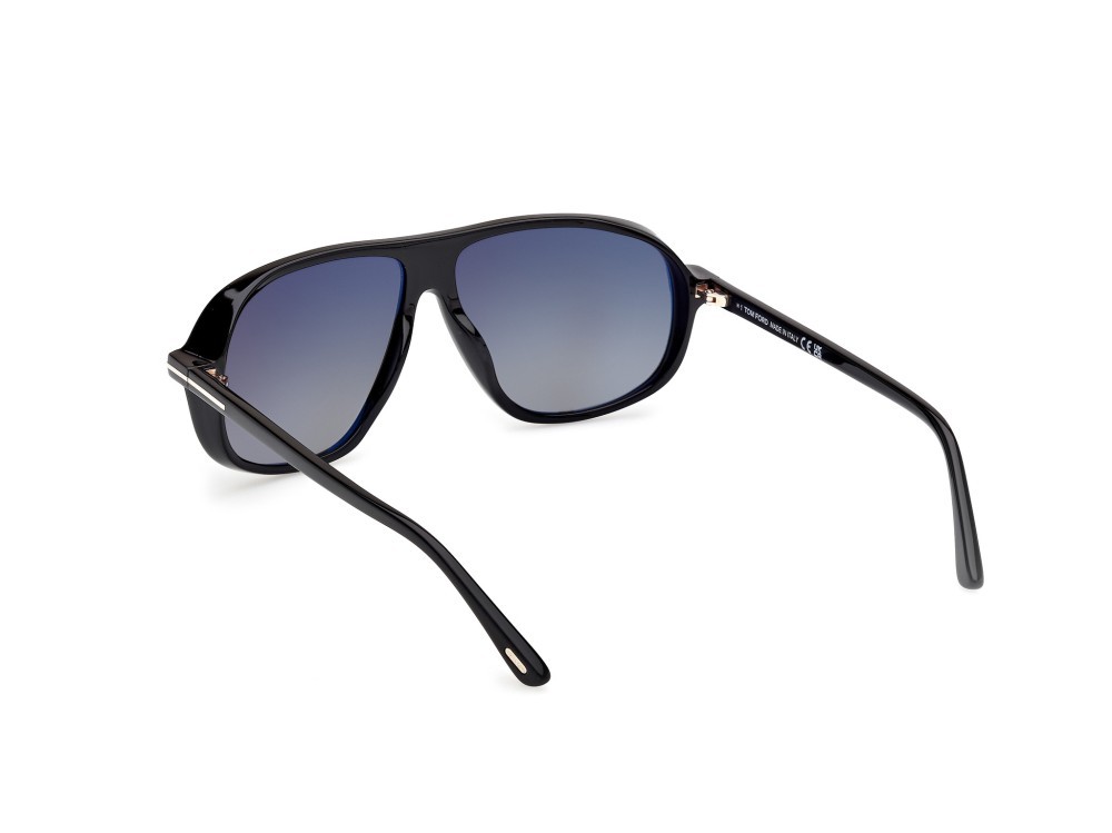 Occhiali da sole Tom Ford Guillaume FT1208 (01B) colore nero lucido forma aviator lenti fumo grad.