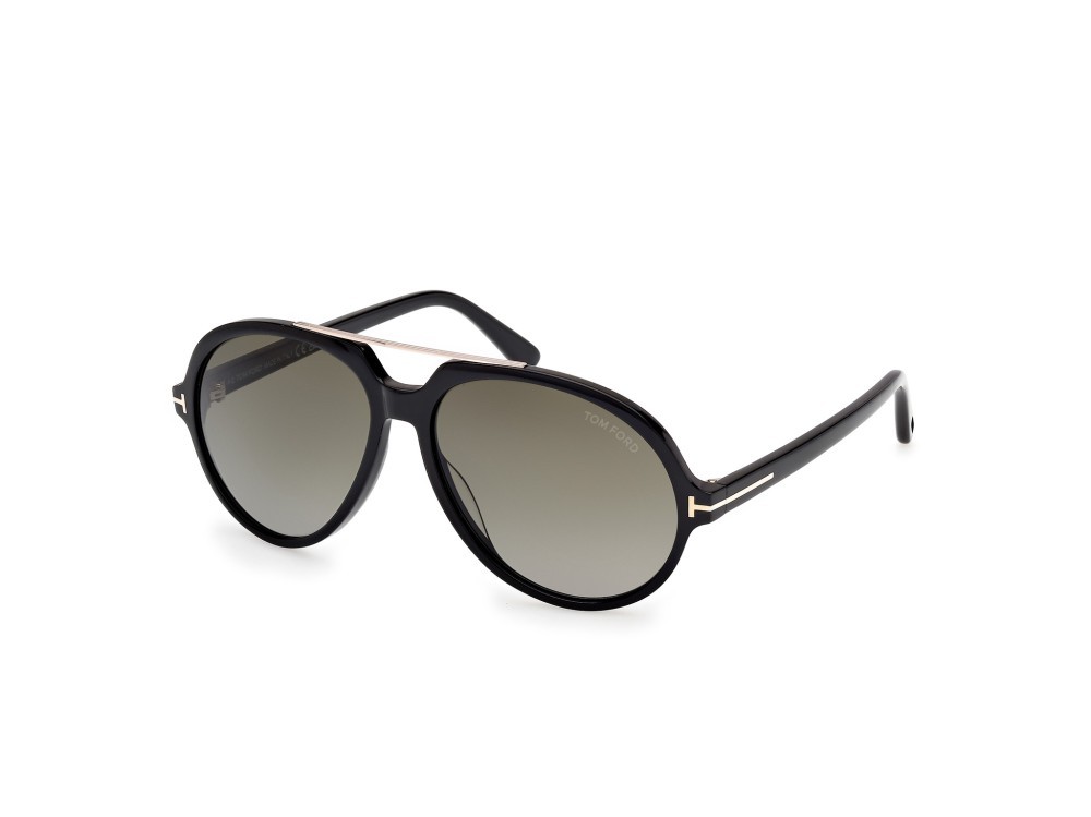 Sunglasses Tom Ford Aalto FT1210 (01B) color nero lucido shape aviator lenses fumo grad.