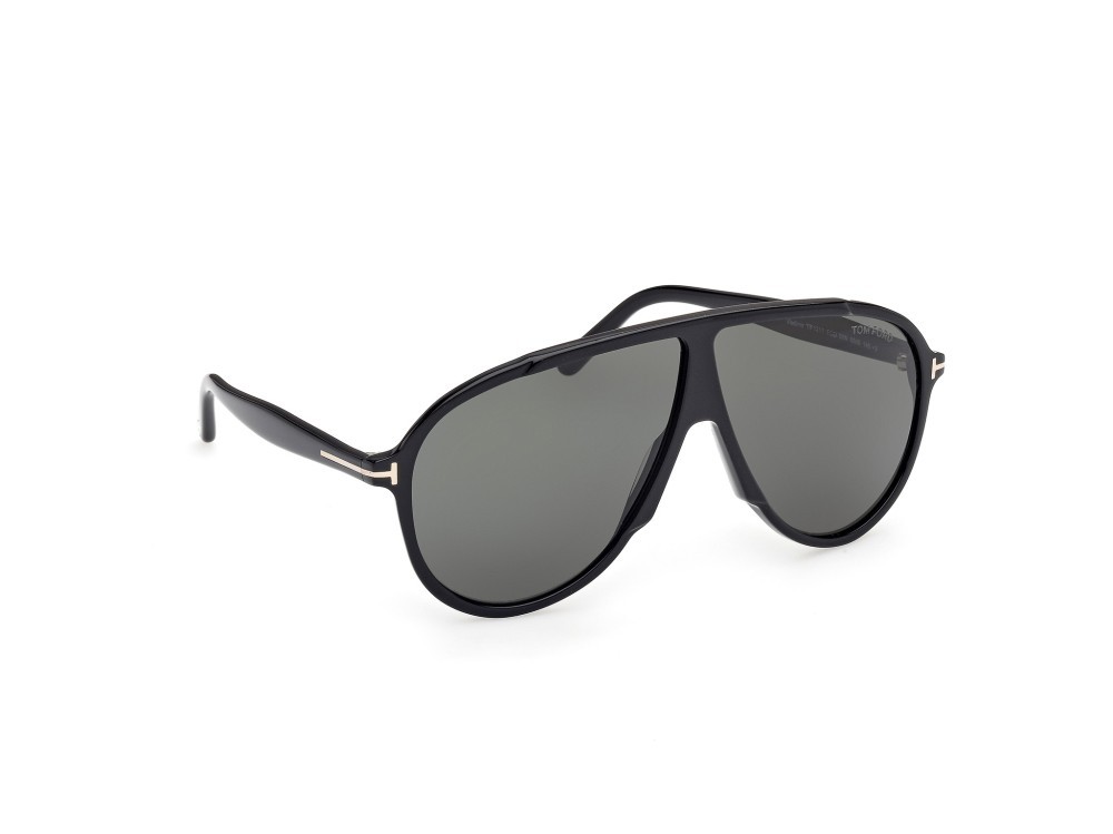Sunglasses Tom Ford Vladimir FT1211 (01N) color nero lucido shape aviator lenses verde