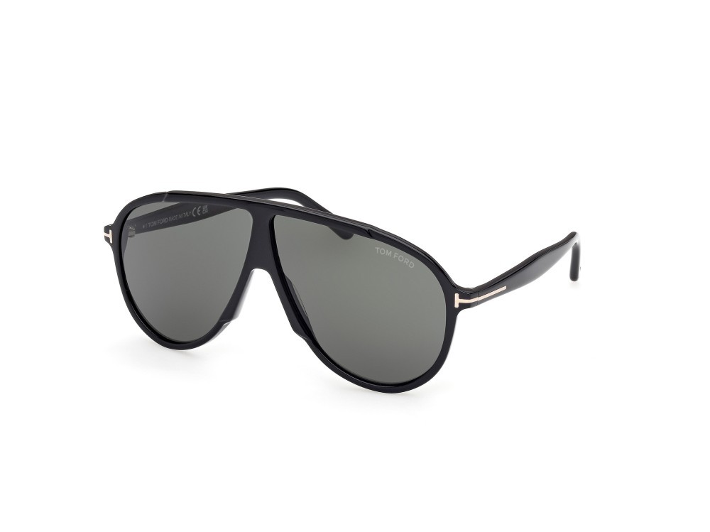 Sunglasses Tom Ford Vladimir FT1211 (01N) color nero lucido shape aviator lenses verde