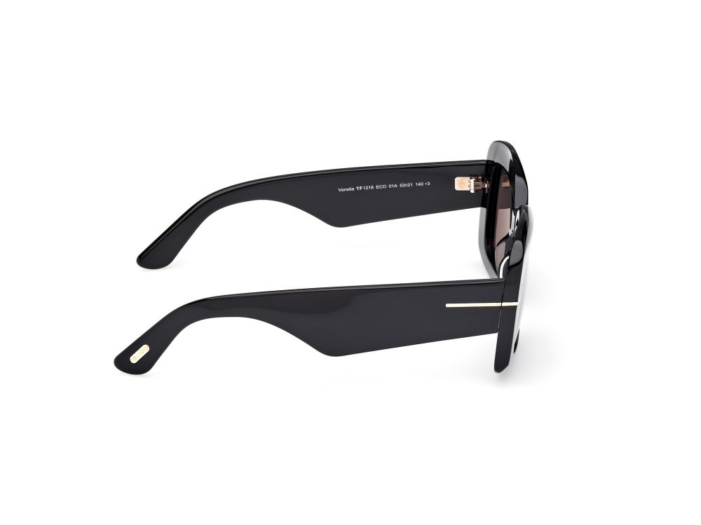 Sunglasses Tom Ford Venetia FT1218 (01A) color nero lucido shape rectangle lenses fumo